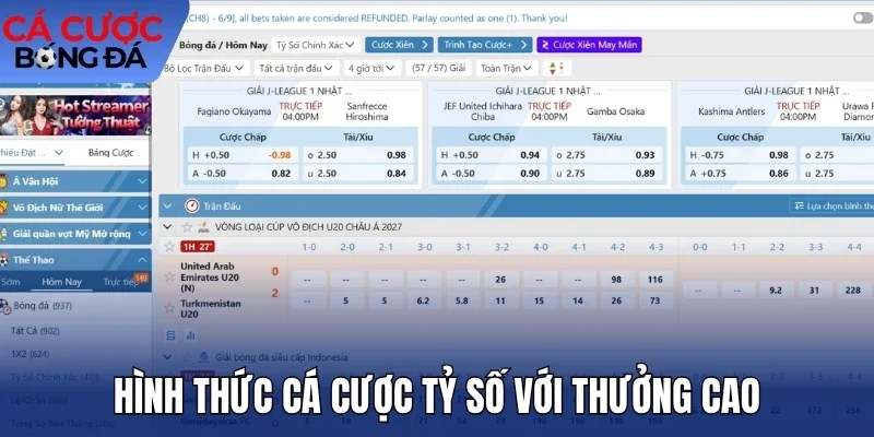 Hình thức cá cược tỷ số với thưởng cao