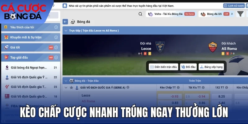 Kèo chấp cược nhanh trúng ngay thưởng lớn